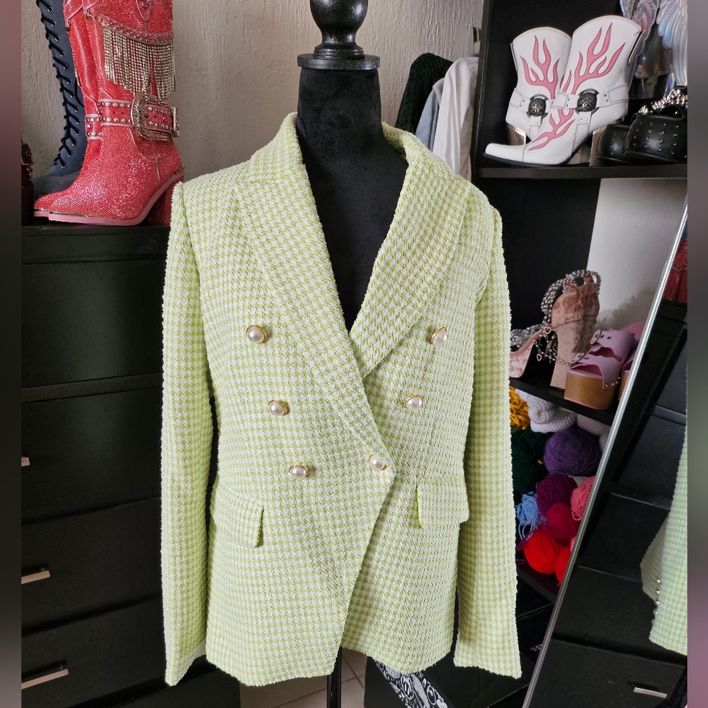 Pastel Green Tweed Blazer